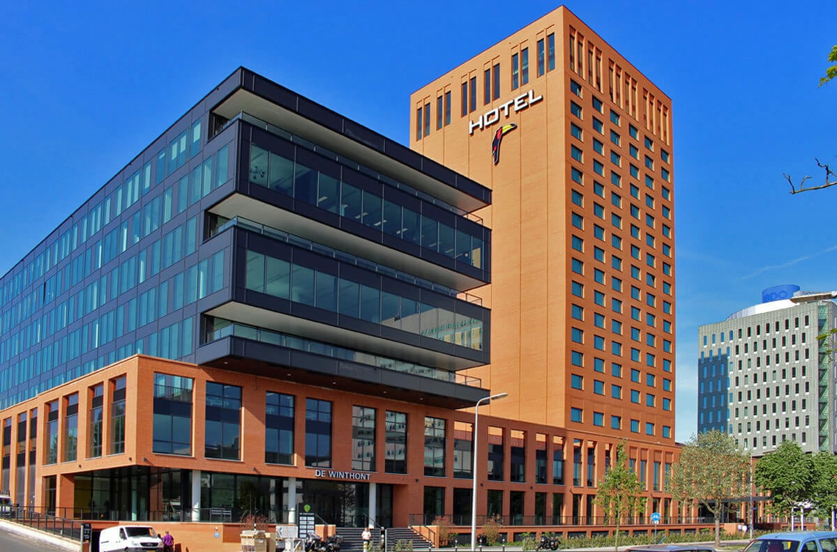 The modern tower of the Van der Valk Hotel in Utrecht